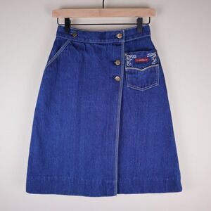 Vintage So-En Denim Wrap Midi Skirt Size Medium Waist 12" Length 24"